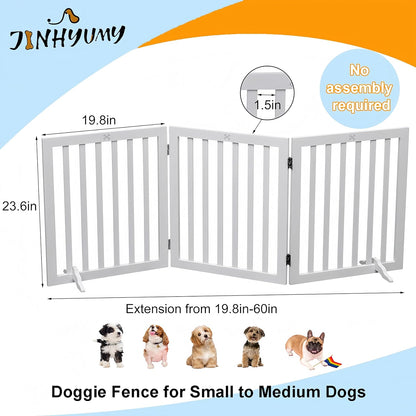 Dog Gate Wooden Freestanding Pet Gate3 Panel 23.6" Height White Indoor Dog Fences,House Gate for Doorways & Stairs