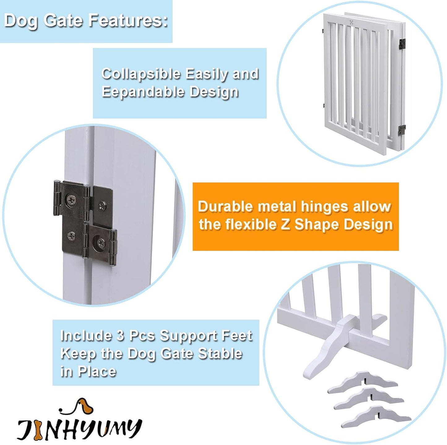 Dog Gate Wooden Freestanding Pet Gate3 Panel 23.6" Height White Indoor Dog Fences,House Gate for Doorways & Stairs