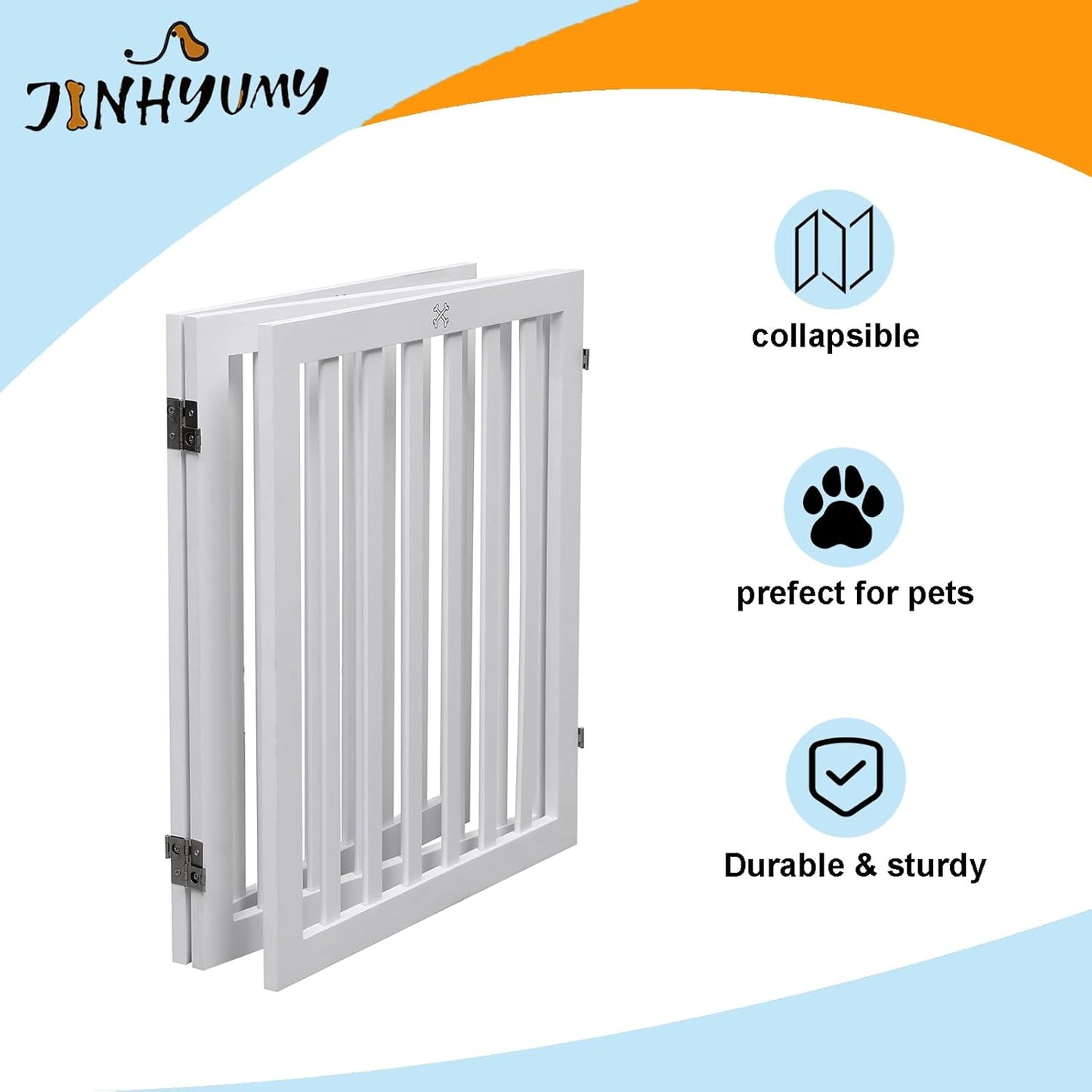 Dog Gate Wooden Freestanding Pet Gate3 Panel 23.6" Height White Indoor Dog Fences,House Gate for Doorways & Stairs