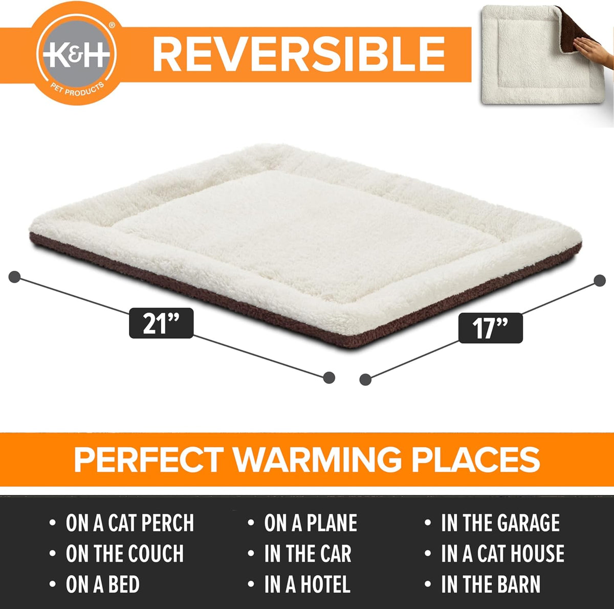 K&H Self-Warming Cat Bed Pad, Self Heating Pad, Small 21 X 17 Gray/ Black