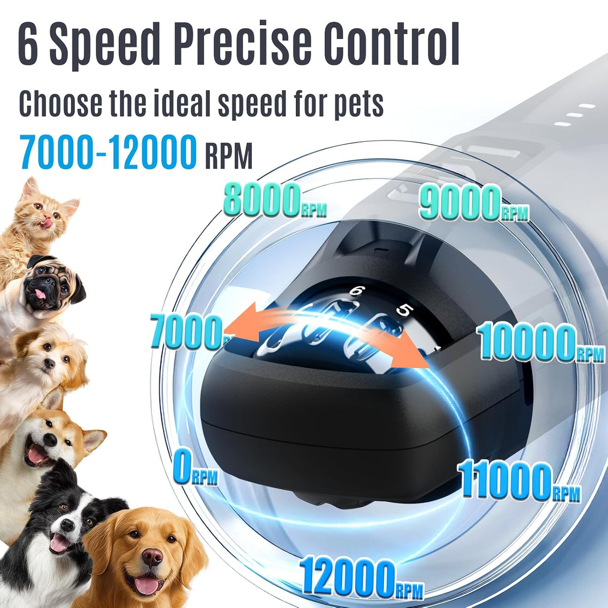 New 6-Speed Dog Nail Grinder - 50% More Power Dog Nail Trimmers with 2 LED Lights Quiet 7h Running Time Electric Pet Nail Grinder File Toenail Grinder for Large Medium Small Dogs & Cats (DB)