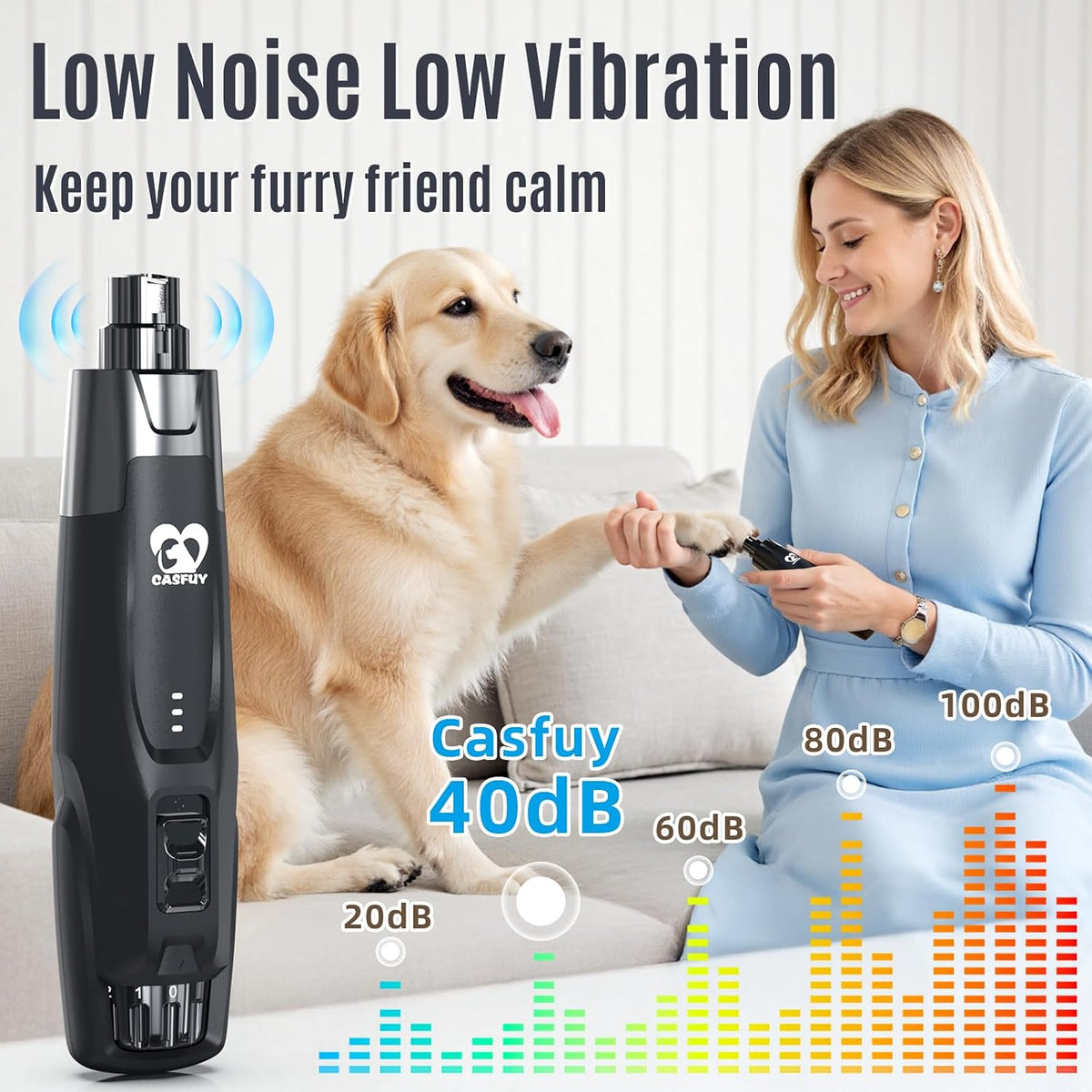 New 6-Speed Dog Nail Grinder - 50% More Power Dog Nail Trimmers with 2 LED Lights Quiet 7h Running Time Electric Pet Nail Grinder File Toenail Grinder for Large Medium Small Dogs & Cats (DB)