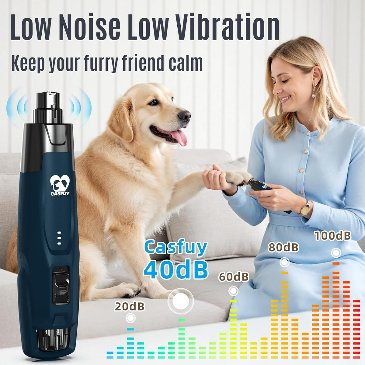 New 6-Speed Dog Nail Grinder - 50% More Power Dog Nail Trimmers with 2 LED Lights Quiet 7h Running Time Electric Pet Nail Grinder File Toenail Grinder for Large Medium Small Dogs & Cats (DB)