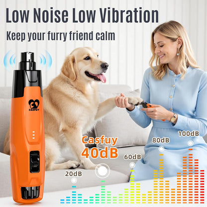 New 6-Speed Dog Nail Grinder - 50% More Power Dog Nail Trimmers with 2 LED Lights Quiet 7h Running Time Electric Pet Nail Grinder File Toenail Grinder for Large Medium Small Dogs & Cats (DB)