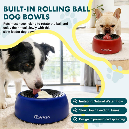 Rolling Ball Dog Lick Bowl, Slow Feeder Dog Bowls, Non-Slip Design