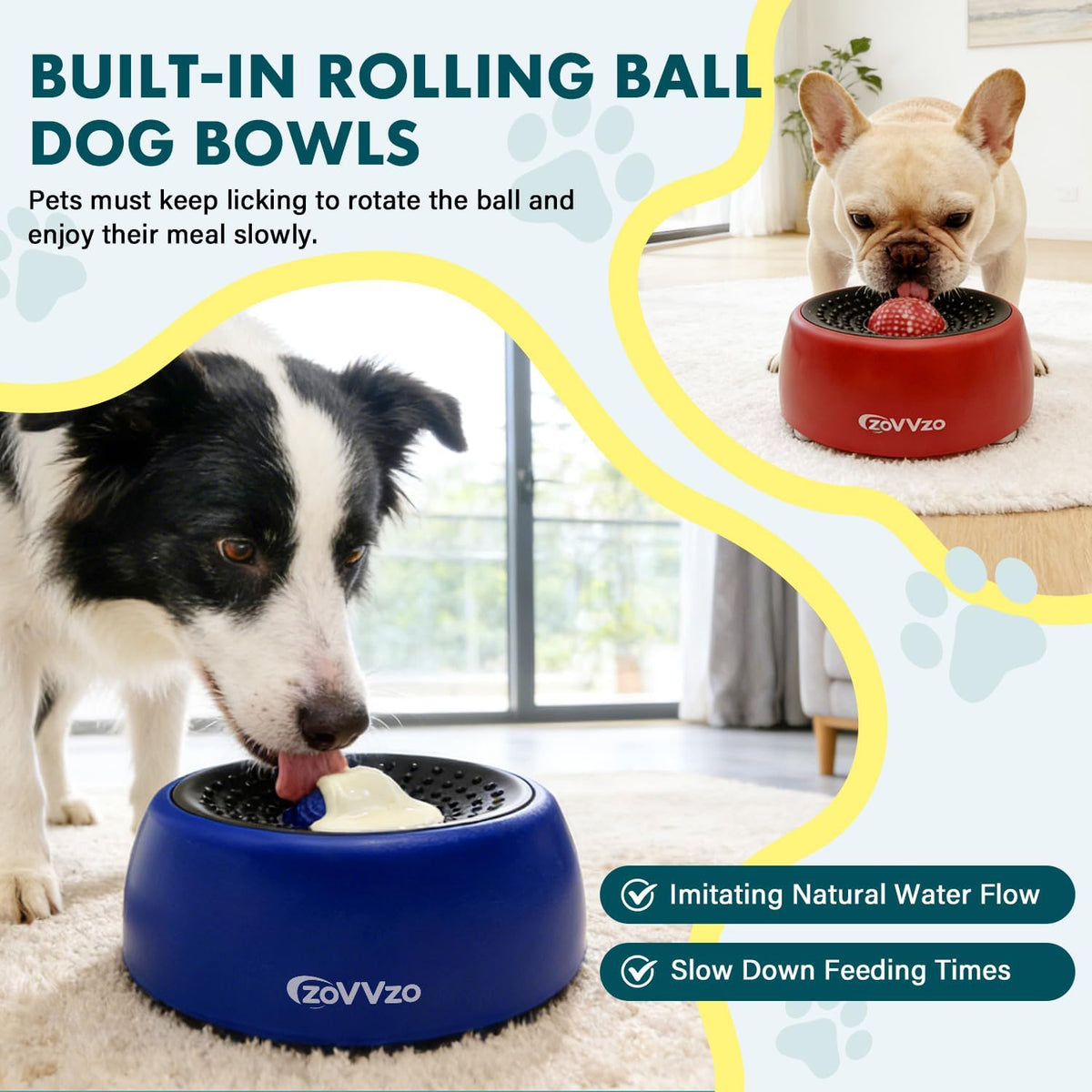 Rolling Ball Dog Lick Bowl, Slow Feeder Dog Bowls, Non-Slip Design