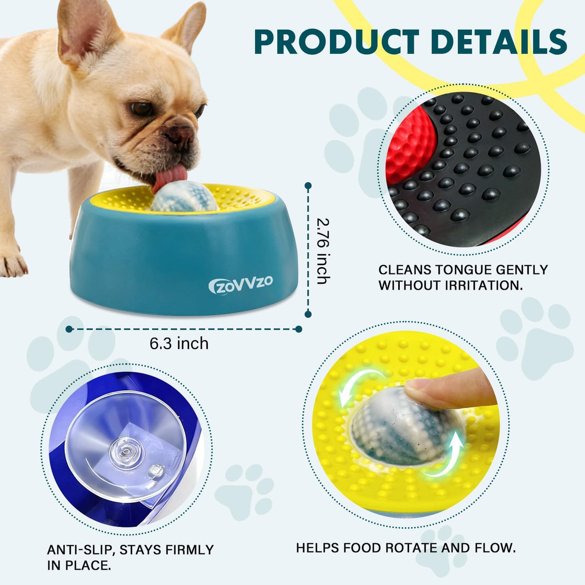 Rolling Ball Dog Lick Bowl, Slow Feeder Dog Bowls, Non-Slip Design