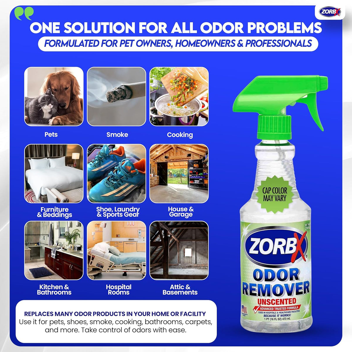 Unscented Odor Remover Spray 16 Oz, Hospital-Grade Formula