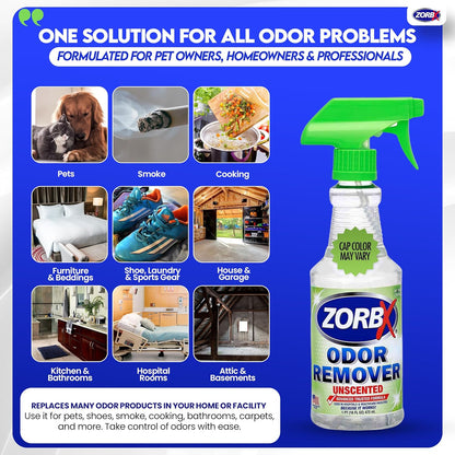 Unscented Odor Remover Spray 16 Oz, Hospital-Grade Formula