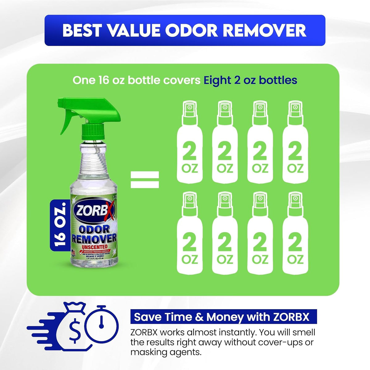 Unscented Odor Remover Spray 16 Oz, Hospital-Grade Formula