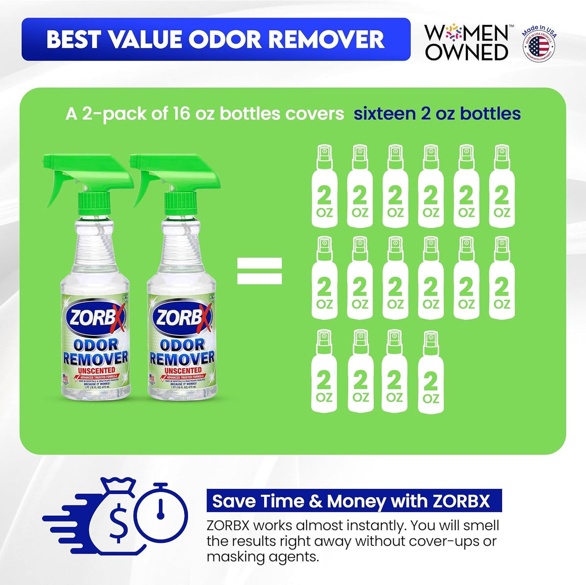 Unscented Odor Remover Spray 16 Oz, Hospital-Grade Formula