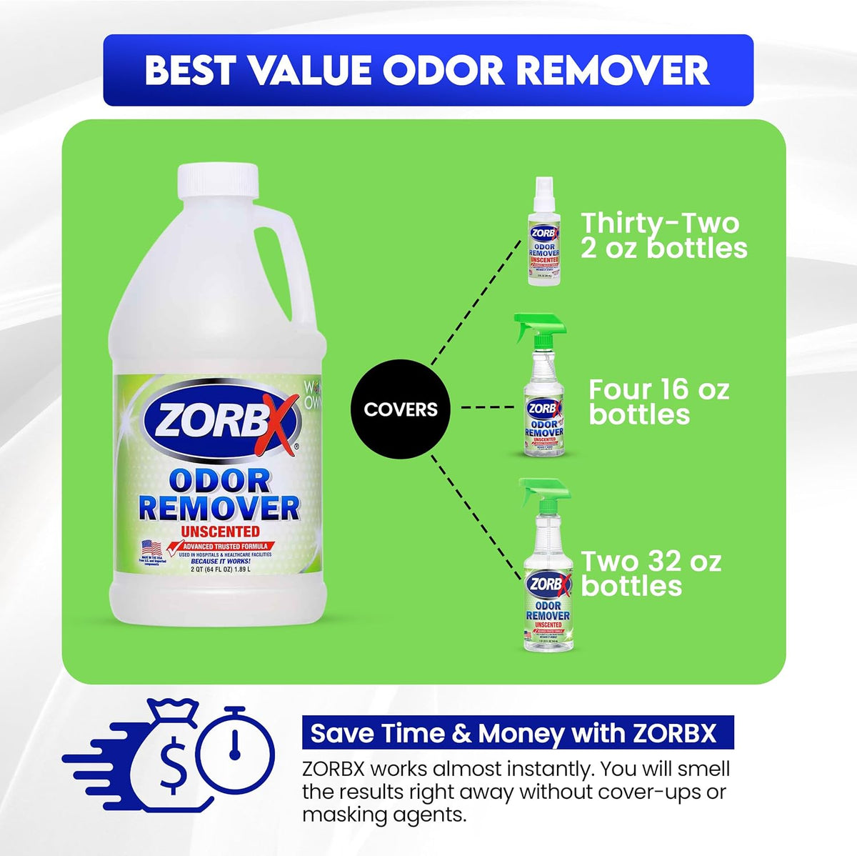 Unscented Odor Remover Spray 16 Oz, Hospital-Grade Formula