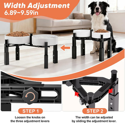 XIAZ Dog Bowl Stand Elevated Food Water Bowl Holder for Large Medium Small Sized Dog, Heights&Width Adjustable, Non-Slip, Durable, Elevated Feeding Bowl Stand for All Dogs Bowls (Stand Only)
