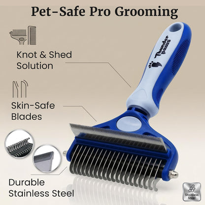 2-in-1 Deshedding Brush and Dematting Rake - Double Coat Undercoat Grooming Tool for Dogs and Cats, Reduces Shedding by Up to 95% (Electric Blue)