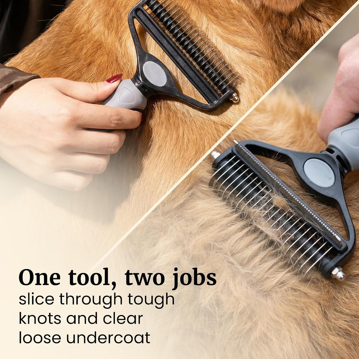 2-in-1 Deshedding Brush and Dematting Rake - Double Coat Undercoat Grooming Tool for Dogs and Cats, Reduces Shedding by Up to 95% (Electric Blue)