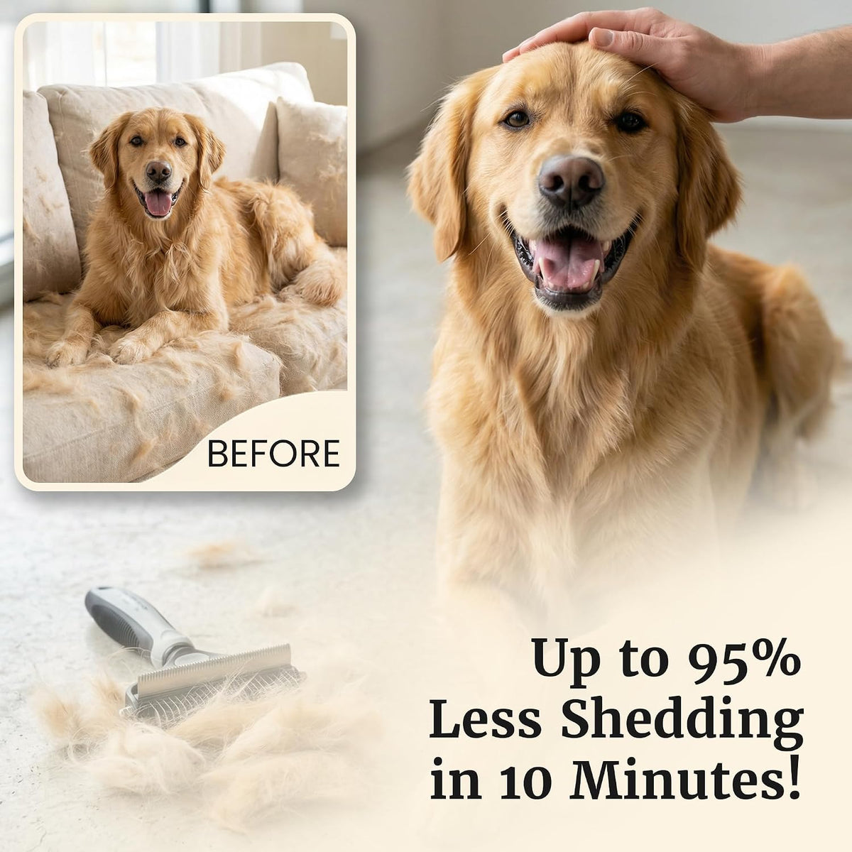 2-in-1 Deshedding Brush and Dematting Rake - Double Coat Undercoat Grooming Tool for Dogs and Cats, Reduces Shedding by Up to 95% (Electric Blue)