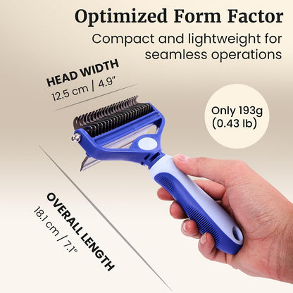 2-in-1 Deshedding Brush and Dematting Rake - Double Coat Undercoat Grooming Tool for Dogs and Cats, Reduces Shedding by Up to 95% (Electric Blue)