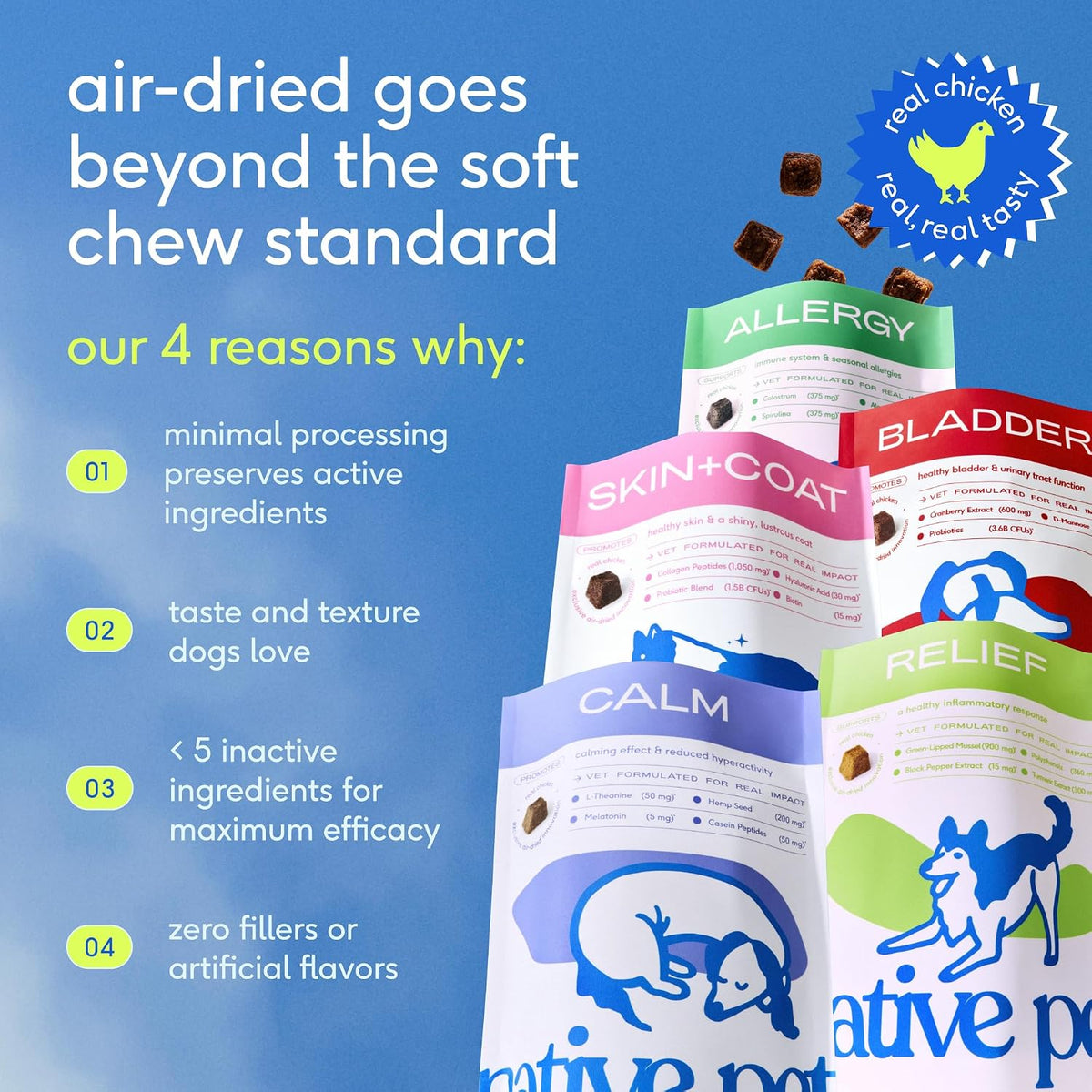 Calming Chews for Dogs - Promotes Calming Effect, Supports Emotional Balance & Reduces Hyperactivity - Hemp Seed, Melatonin for Dogs, L-Theanine & Casein - Air-Dried 30 Chews
