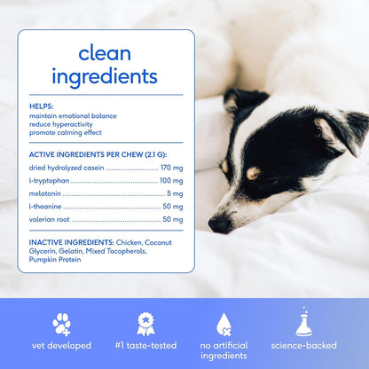 Calming Chews for Dogs - Promotes Calming Effect, Supports Emotional Balance & Reduces Hyperactivity - Hemp Seed, Melatonin for Dogs, L-Theanine & Casein - Air-Dried 30 Chews