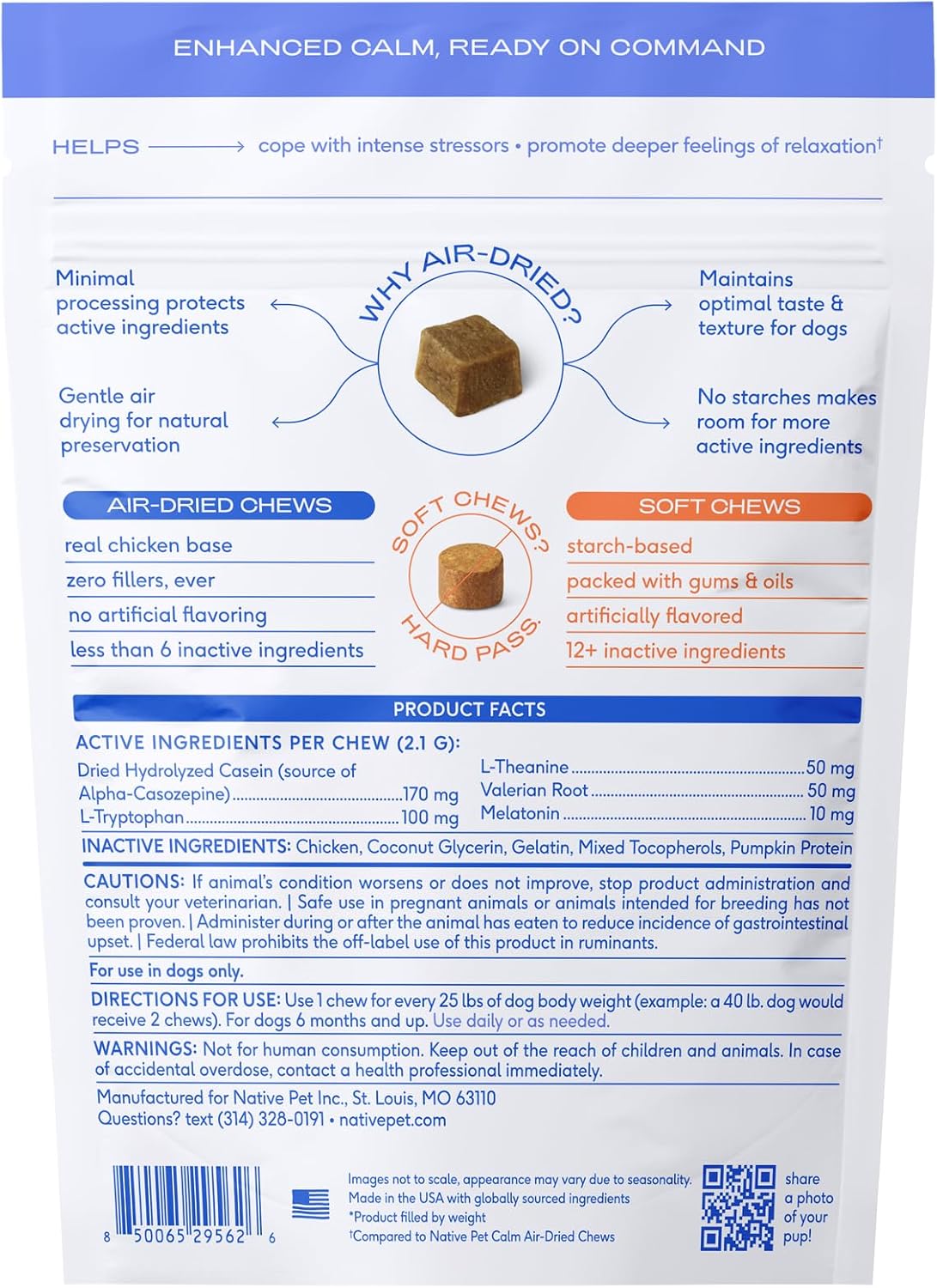 Calming Chews for Dogs - Promotes Calming Effect, Supports Emotional Balance & Reduces Hyperactivity - Hemp Seed, Melatonin for Dogs, L-Theanine & Casein - Air-Dried 30 Chews