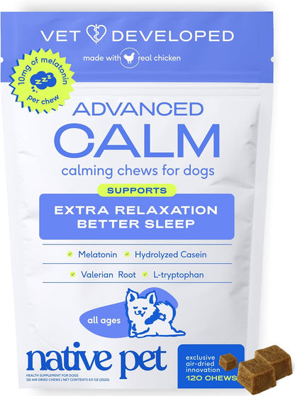 Calming Chews for Dogs - Promotes Calming Effect, Supports Emotional Balance & Reduces Hyperactivity - Hemp Seed, Melatonin for Dogs, L-Theanine & Casein - Air-Dried 30 Chews
