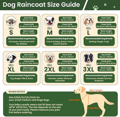 Dog Raincoat, Waterproof Rain Jacket with Hood, Green, S