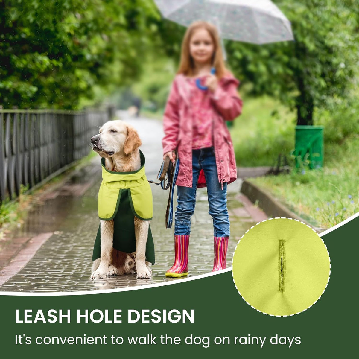 Dog Raincoat, Waterproof Rain Jacket with Hood, Green, S