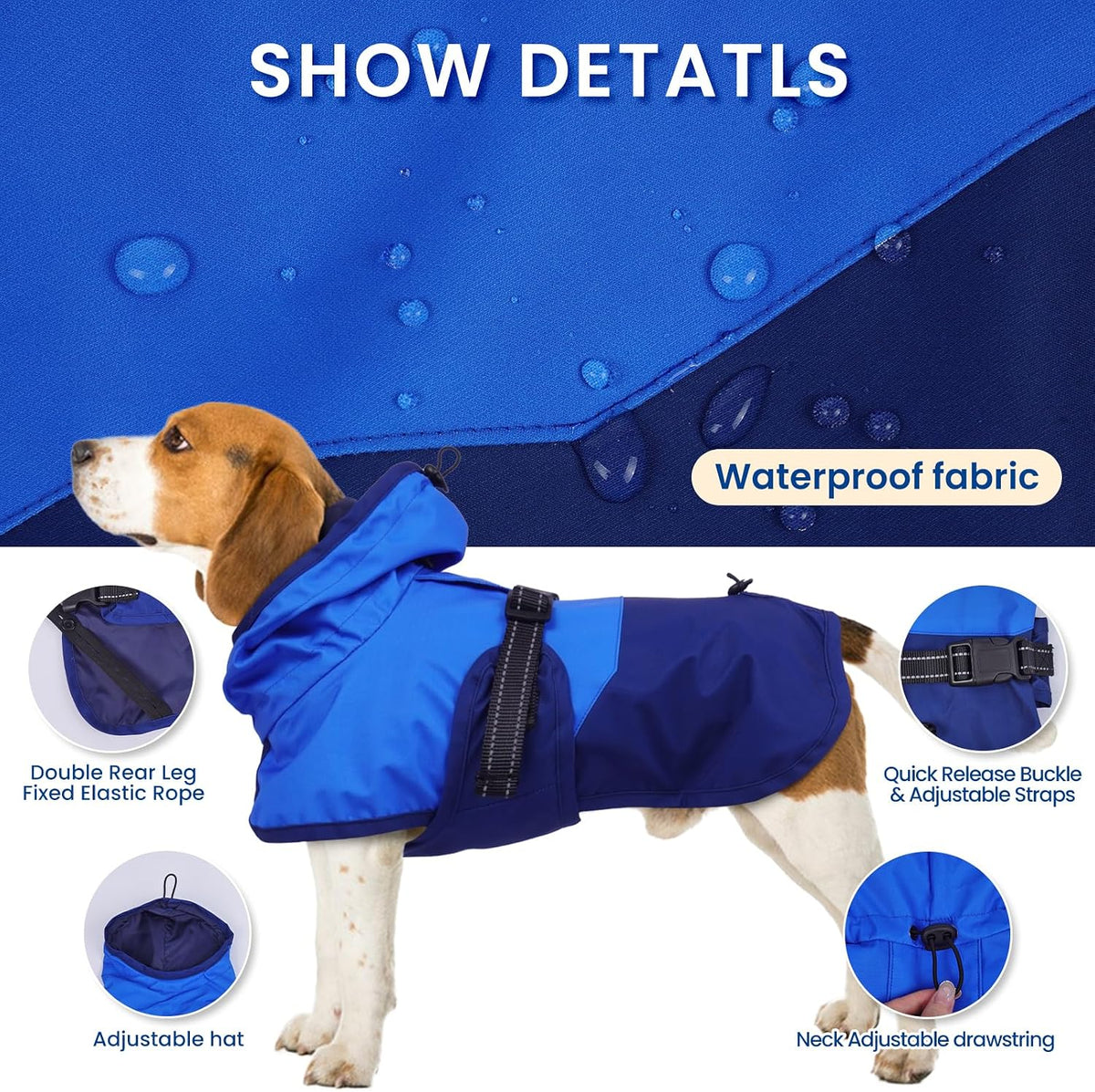 Dog Raincoat, Waterproof Rain Jacket with Hood, Green, S
