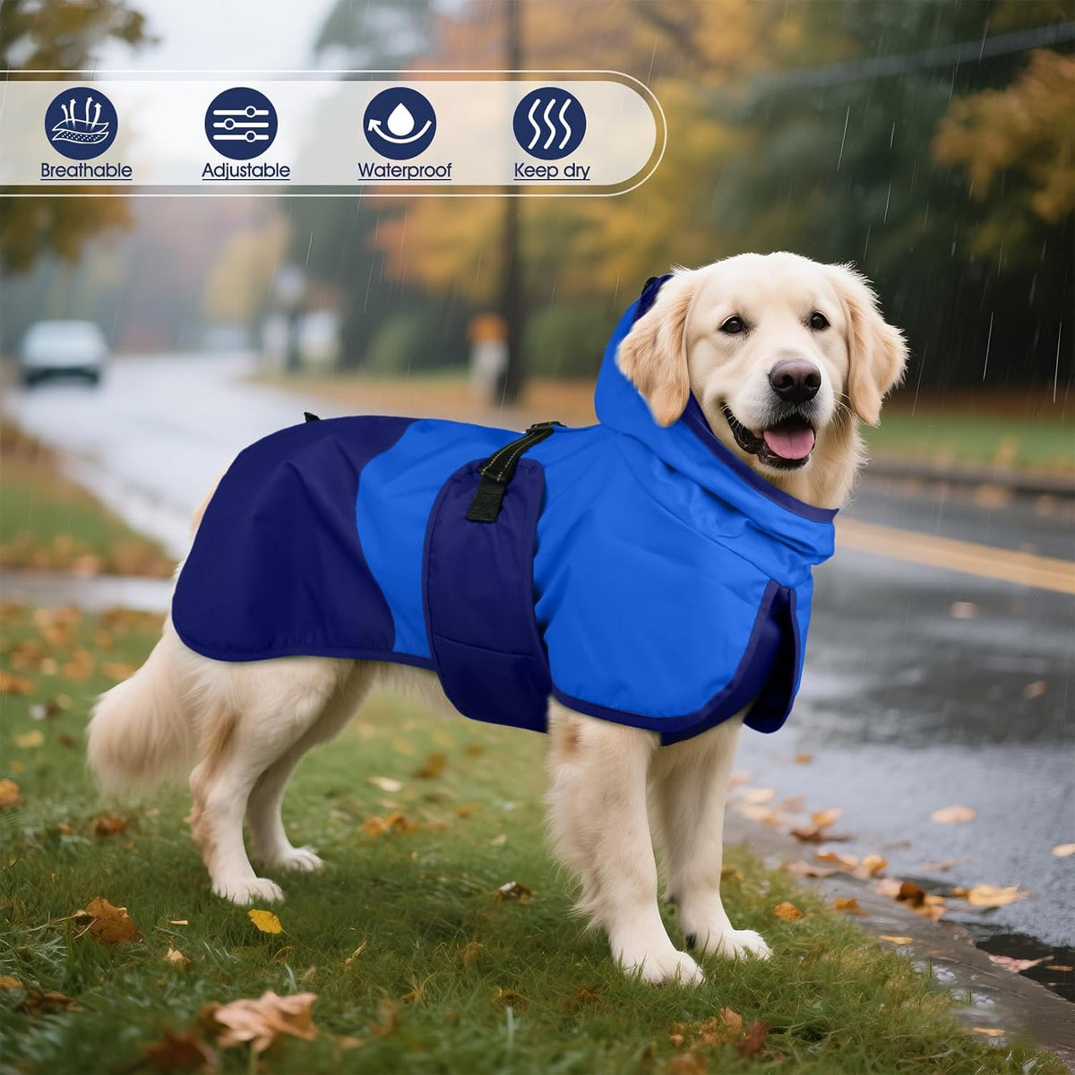 Dog Raincoat, Waterproof Rain Jacket with Hood, Green, S
