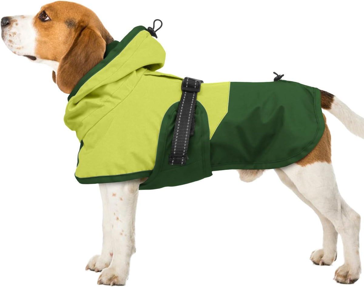Dog Raincoat, Waterproof Rain Jacket with Hood, Green, S