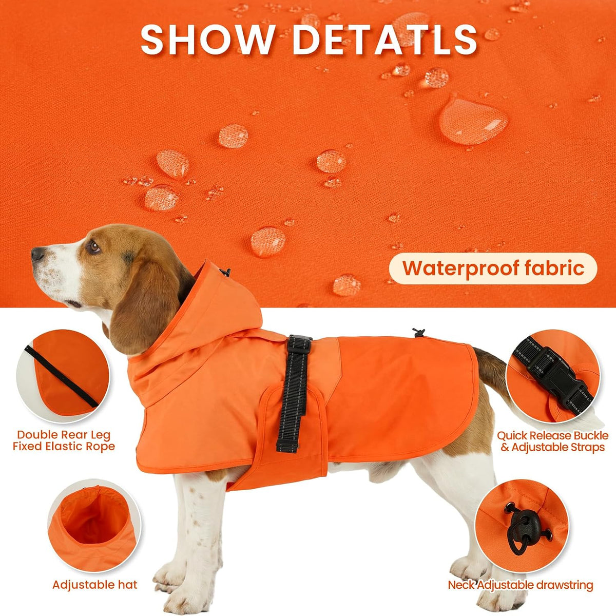 Dog Raincoat, Waterproof Rain Jacket with Hood, Green, S