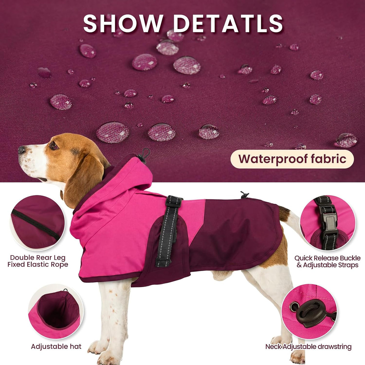 Dog Raincoat, Waterproof Rain Jacket with Hood, Green, S