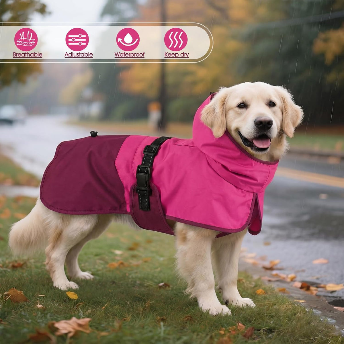Dog Raincoat, Waterproof Rain Jacket with Hood, Green, S