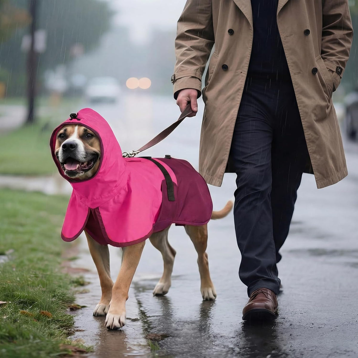 Dog Raincoat, Waterproof Rain Jacket with Hood, Green, S
