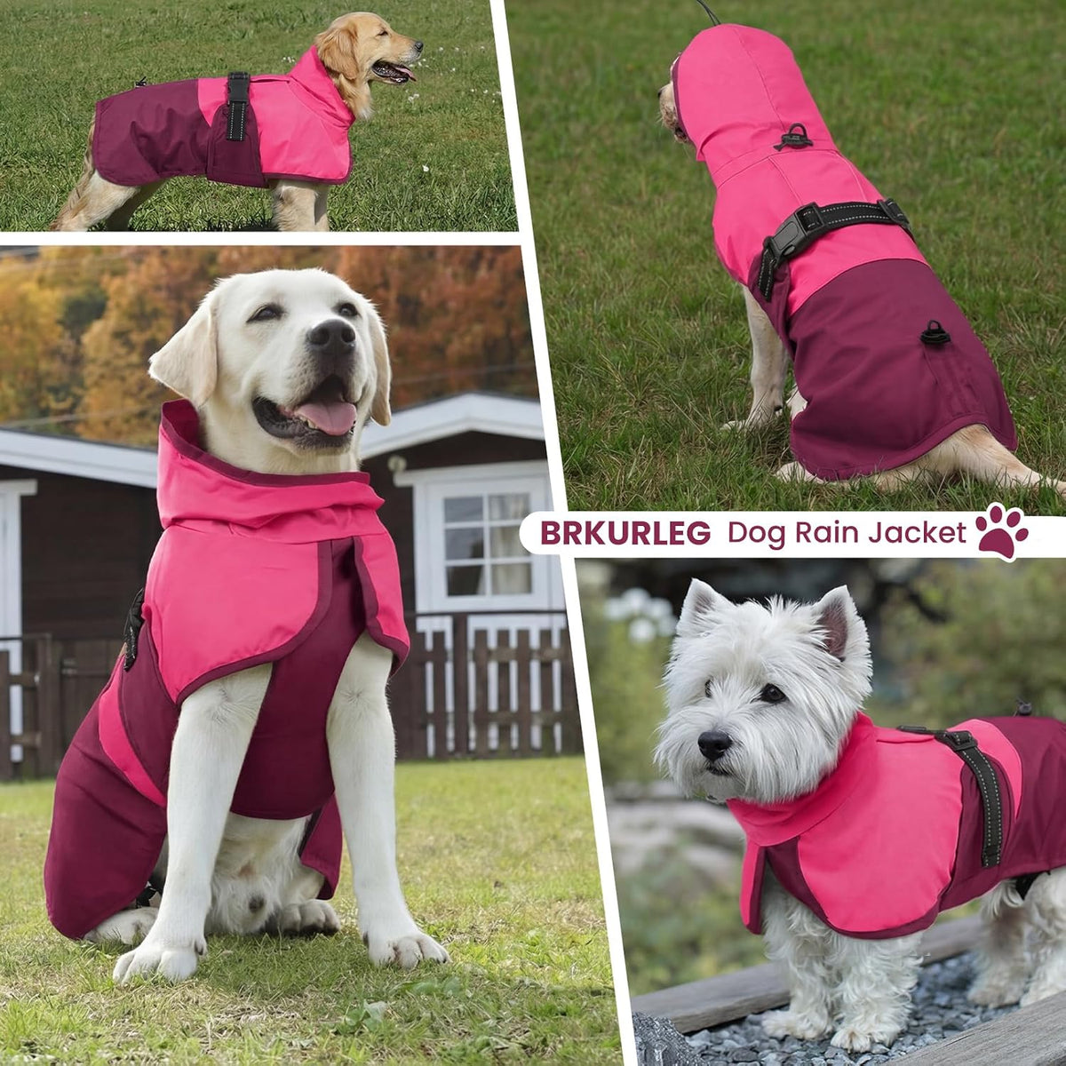 Dog Raincoat, Waterproof Rain Jacket with Hood, Green, S
