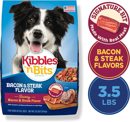Dry Dog Food, Savory Bacon & Steak Flavor for Adult Dogs 16 lb. Bag