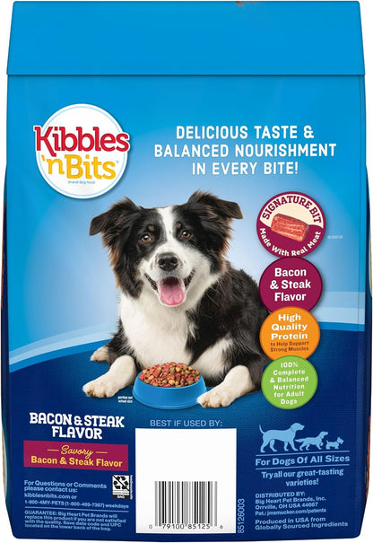 Dry Dog Food, Savory Bacon & Steak Flavor for Adult Dogs 16 lb. Bag