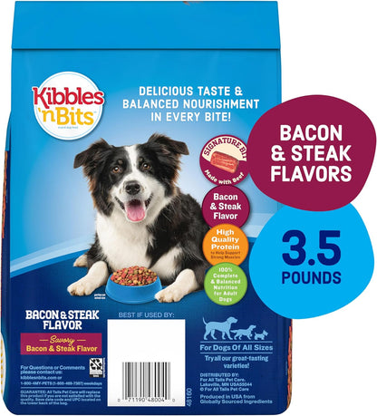 Dry Dog Food, Savory Bacon & Steak Flavor for Adult Dogs 16 lb. Bag