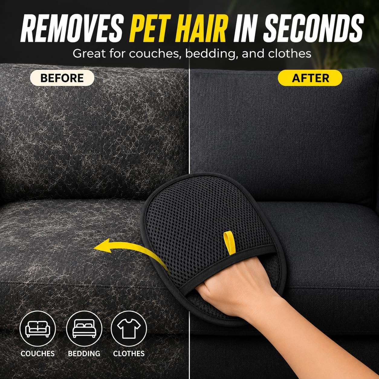2 Pack Pet Hair Remover Mitts for Couch, Reusable Dog & Cat Hair Remover Gloves for Furniture, Clothes, Carpet, Bedding and Car Seats, Washable Lint Cleaner for Pet Fur