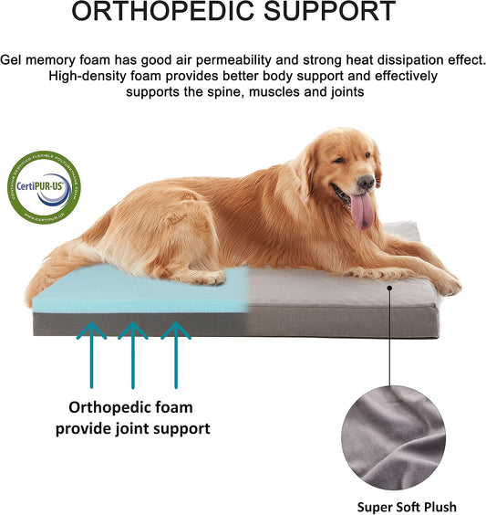 Orthopedic Memory Foam Dog Bed, Cooling Dog Beds Waterproof Pet Bed for Crate with Removable Washable Cover, L(35inch,65Lbs)