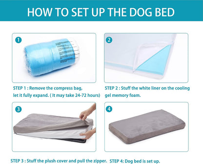 Orthopedic Memory Foam Dog Bed, Cooling Dog Beds Waterproof Pet Bed for Crate with Removable Washable Cover, L(35inch,65Lbs)