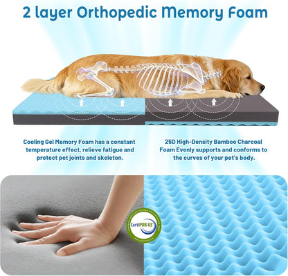 Orthopedic Memory Foam Dog Bed, Cooling Dog Beds Waterproof Pet Bed for Crate with Removable Washable Cover, L(35inch,65Lbs)