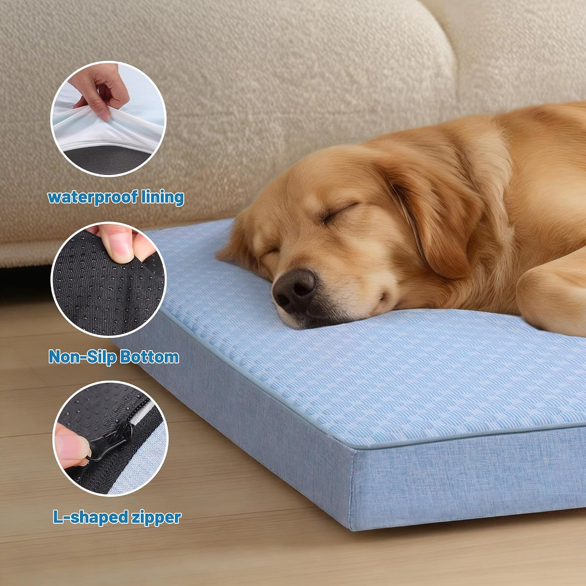 Orthopedic Memory Foam Dog Bed, Cooling Dog Beds Waterproof Pet Bed for Crate with Removable Washable Cover, L(35inch,65Lbs)