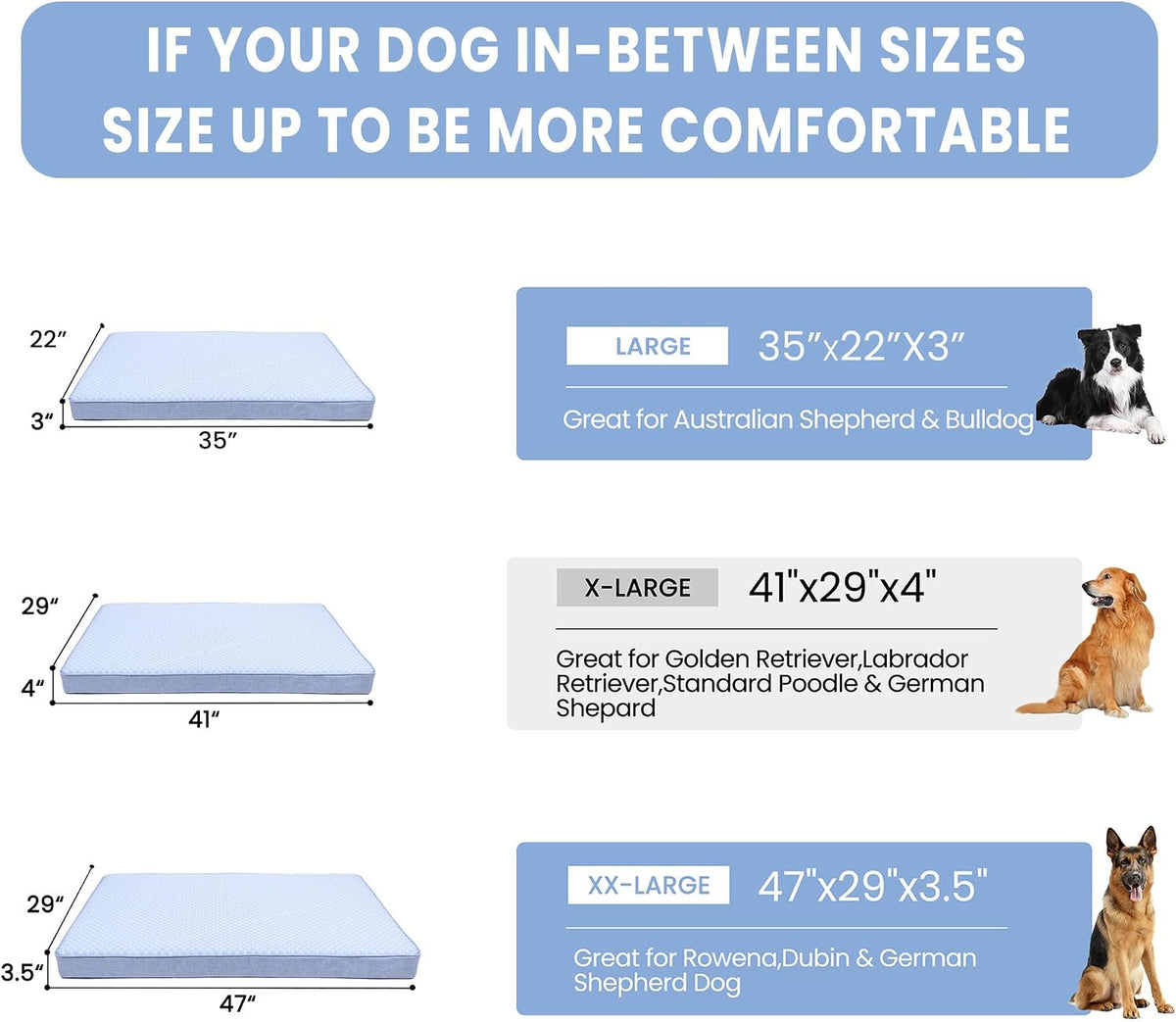 Orthopedic Memory Foam Dog Bed, Cooling Dog Beds Waterproof Pet Bed for Crate with Removable Washable Cover, L(35inch,65Lbs)