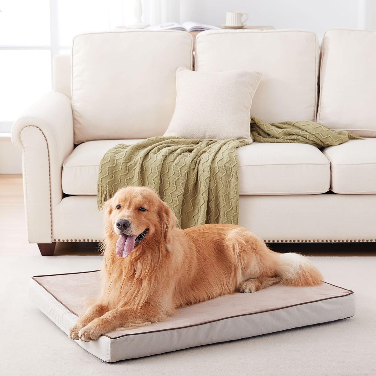 Orthopedic Memory Foam Dog Bed, Cooling Dog Beds Waterproof Pet Bed for Crate with Removable Washable Cover, L(35inch,65Lbs)