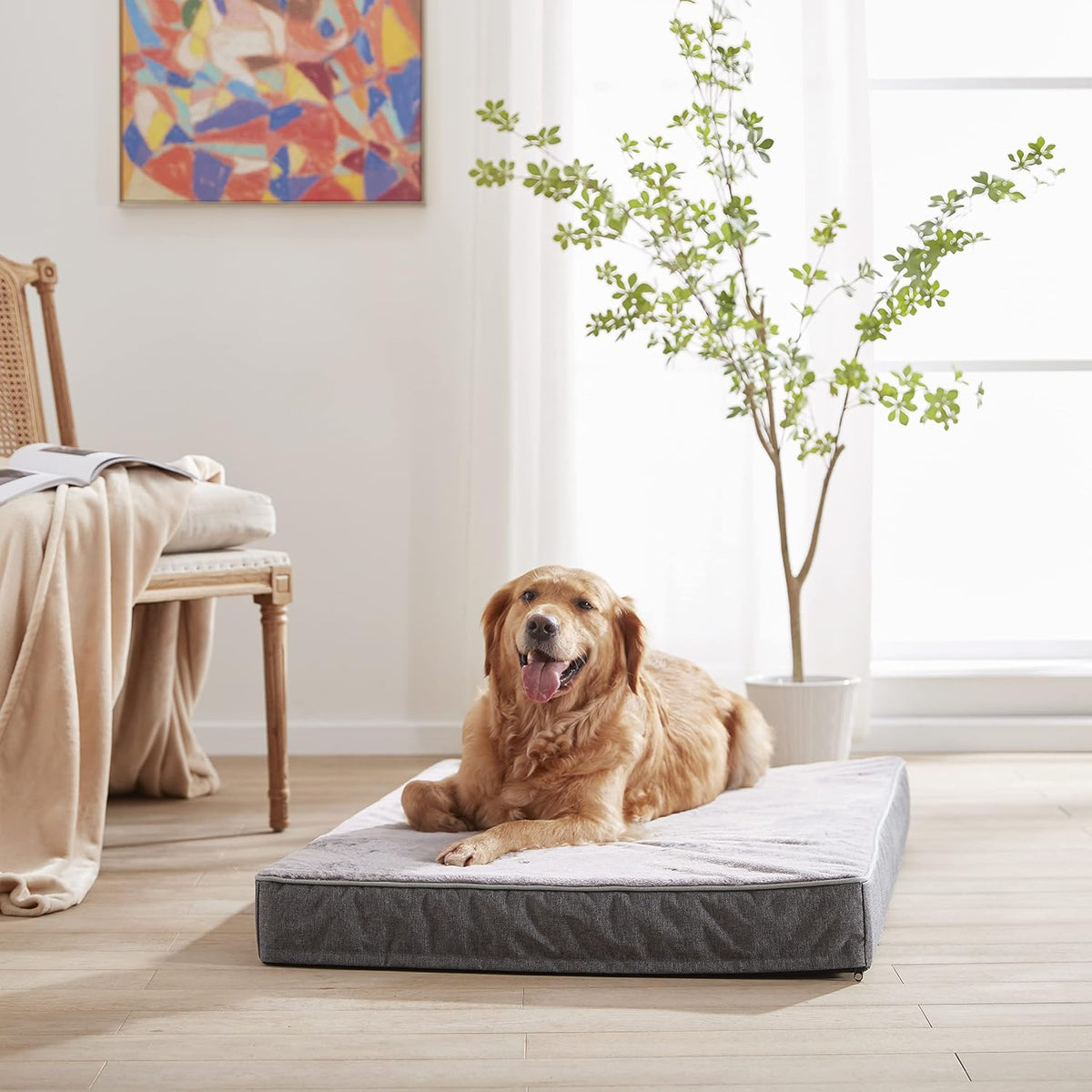 Orthopedic Memory Foam Dog Bed, Cooling Dog Beds Waterproof Pet Bed for Crate with Removable Washable Cover, L(35inch,65Lbs)