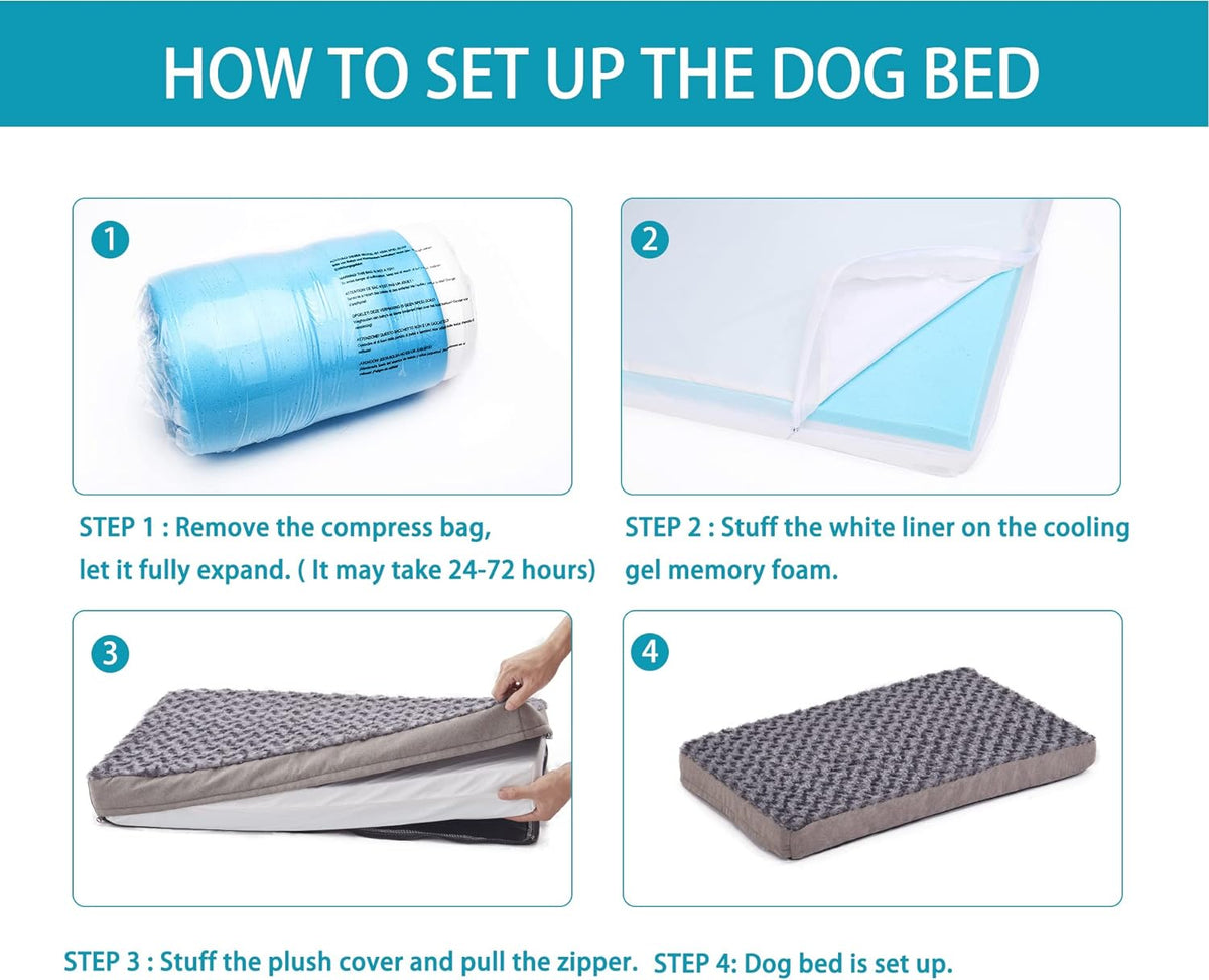 Orthopedic Memory Foam Dog Bed, Cooling Dog Beds Waterproof Pet Bed for Crate with Removable Washable Cover, L(35inch,65Lbs)