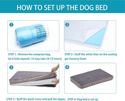 Orthopedic Memory Foam Dog Bed, Cooling Dog Beds Waterproof Pet Bed for Crate with Removable Washable Cover, L(35inch,65Lbs)