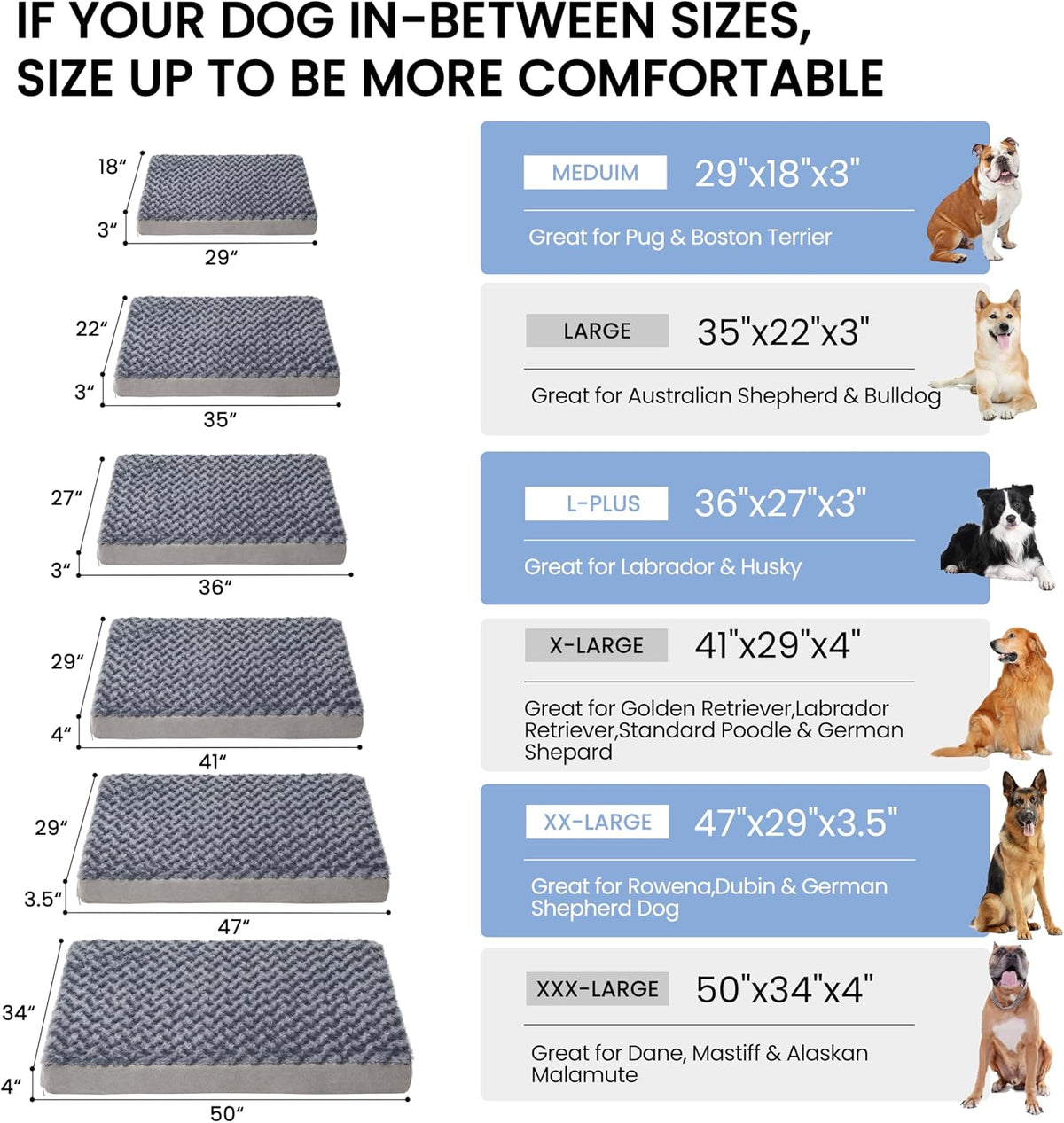 Orthopedic Memory Foam Dog Bed, Cooling Dog Beds Waterproof Pet Bed for Crate with Removable Washable Cover, L(35inch,65Lbs)