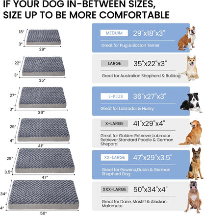 Orthopedic Memory Foam Dog Bed, Cooling Dog Beds Waterproof Pet Bed for Crate with Removable Washable Cover, L(35inch,65Lbs)